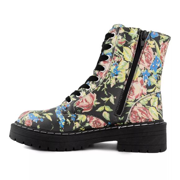 NEW Sugar Kaedy Black Vintage Floral Combat Boots Booties 7M - Picture 13 of 13